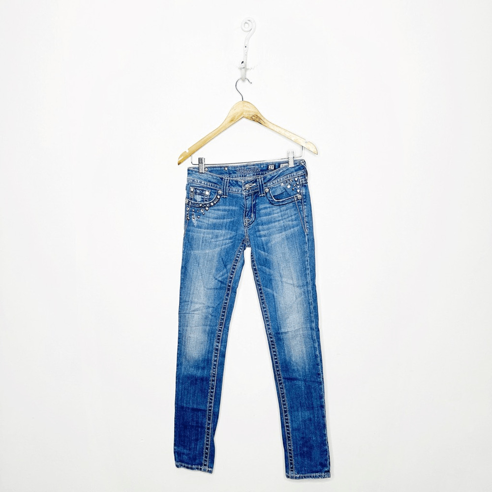 MISS ME Skinny Fit Low Rise Jeans Studded Rhinestones Y2K JW514154 womens 27